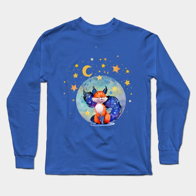 Galaxy Moon Dream Fox Long Sleeve T-Shirt by Holisticfox